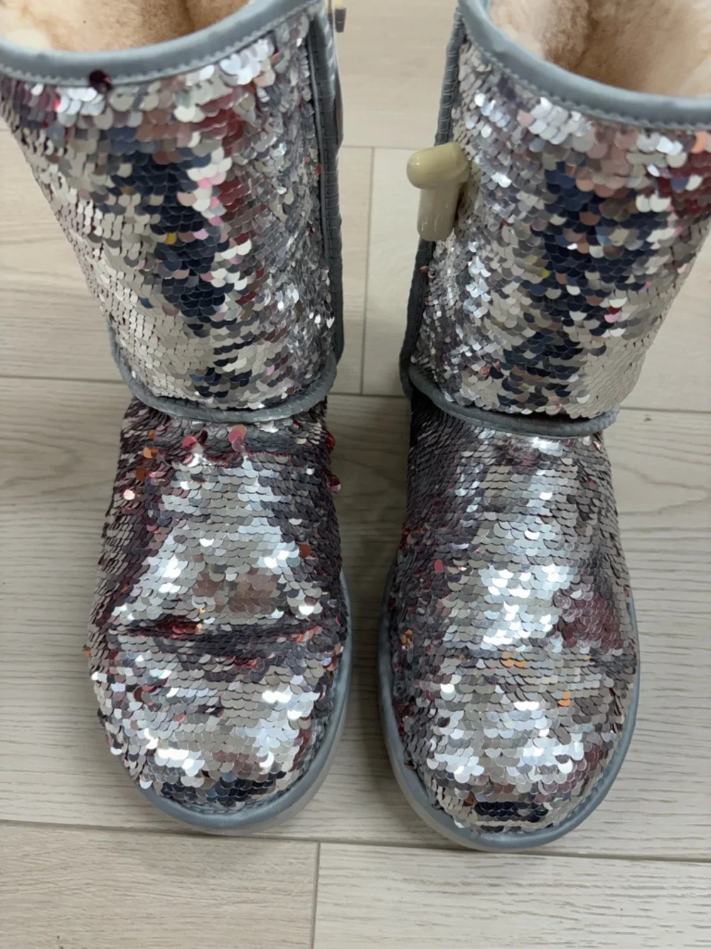 UGG Classic Short Sequin Boots in Pink & Silver
